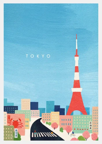 Tokio Japonia - panorama z Tokyo Tower - plakat