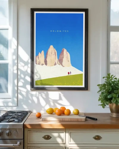 Dolomity Włochy - Trzy Szczyty Lavaredo - aranżacja plakatu w kuchni