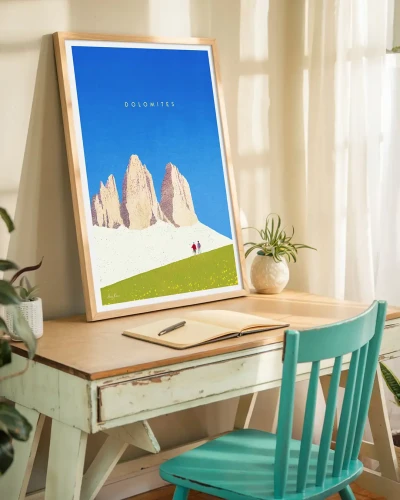 Dolomity Włochy - Trzy Szczyty Lavaredo - aranżacja plakatu na biurku