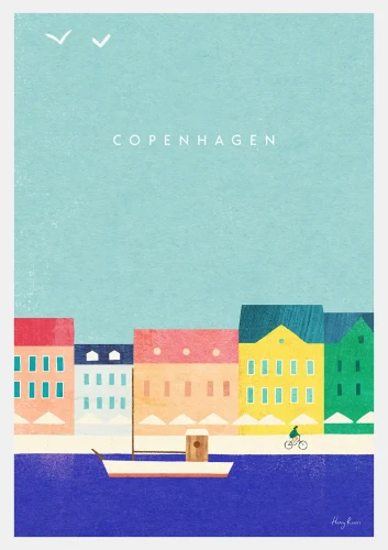 Kopenhaga Dania - kolorowe kamienice Nyhavn - plakat