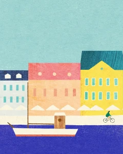 Kopenhaga Dania - kolorowe kamienice Nyhavn - szczegół plakatu
