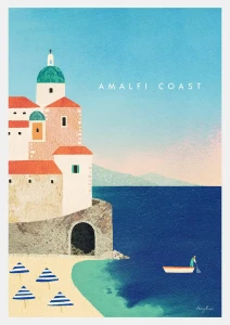 Amalfi Włochy - plaża Atrani - plakat