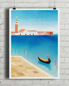 Wenecja Włochy - Canal Grande i Dzwonnica św. Marka - aranżacja plakatu na ceglanej, białej ścianie