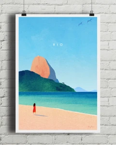 Rio De Janeiro Brazylia - Głowa Cukru - aranżacja plakatu na ceglanej, białej ścianie