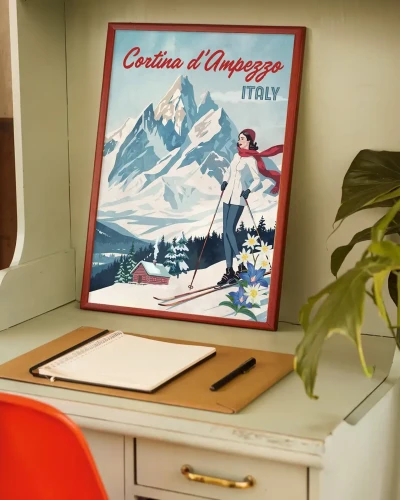 Cortina d’Ampezzo Włochy - aranżacja plakatu na biurku