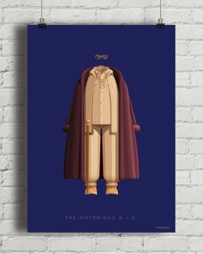 The Notorious B.I.G. - aranżacja plakatu na ceglanej, białej ścianie