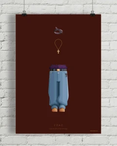 2Pac / Tupac Shakur - aranżacja plakatu na ceglanej, białej ścianie