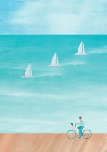Nad morzem - rower i żagle - plakat