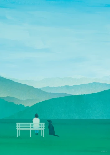 Góry - zielona łąka i górska panorama - plakat z górami