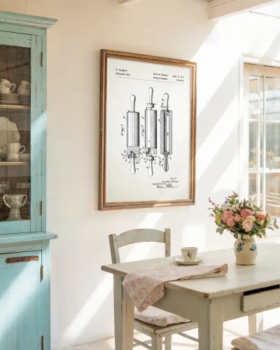 Wałek do ciasta patent - aranżacja plakatu na ścianie w kuchni