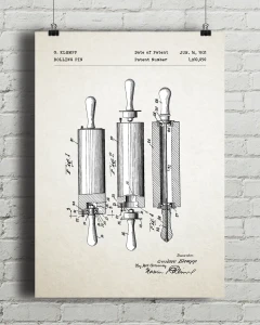 Wałek do ciasta patent - aranżacja plakatu na ceglanej ścianie
