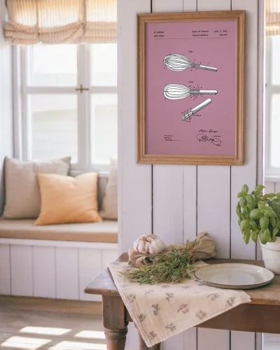 Trzepaczka kuchenna patent - aranżacja plakatu w rustykalnie urządzonej jadalni