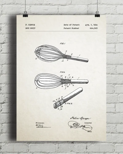 Trzepaczka kuchenna patent - aranżacja plakatu na ceglanej ścianie