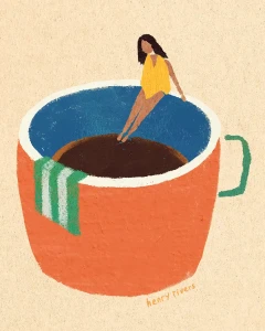 Pierwszy łyk espresso - szczegół plakatu