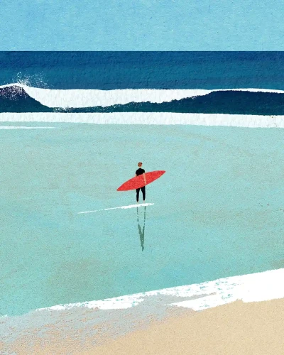 Poranny surfing - szczegół plakatu