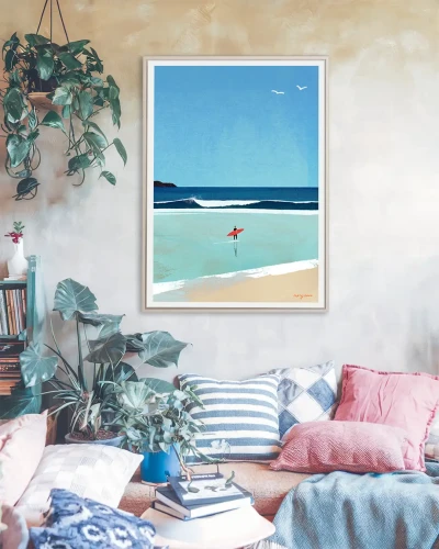 Poranny surfing - aranżacja plakatu na ścianie pokoju