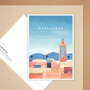 Maroko Marrakesz / Panorama miasta z Meczetem Księgarzy - pocztówka