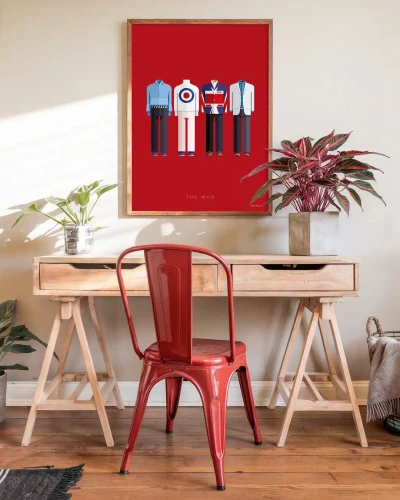 The Who - aranżacja plakatu na biurku z czerwonym krzesłem