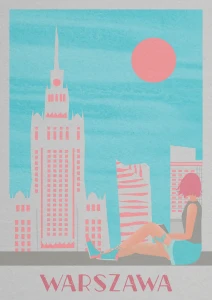 Warszawa - panorama miasta i Pałac Kultury - plakat