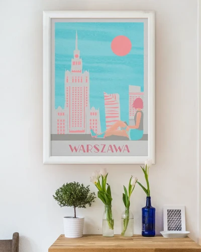 Warszawa - aranżacja plakatu nad półką