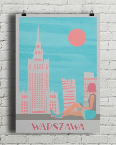 Warszawa - aranżacja plakatu na ceglanej ścianie