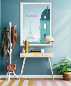 Paryż Francja - Wieża Eiffla i kamienice - aranżacja z plakatem