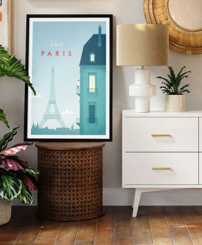 Paryż Francja - Wieża Eiffla i kamienice - plakat w salonie