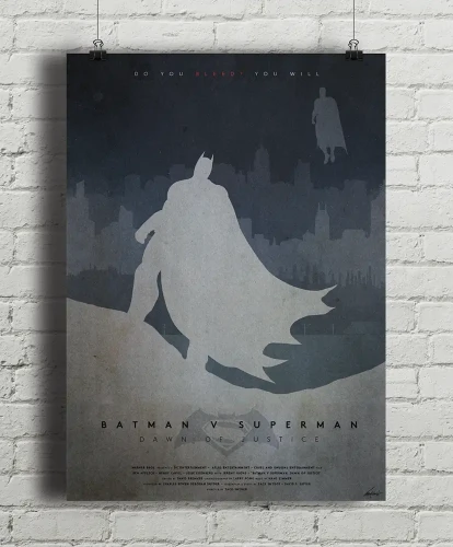 Batman vs Superman - aranżacja plakatu na ceglanej ścianie