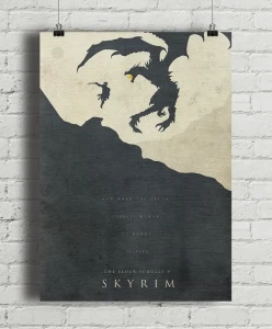 Skyrim - aranżacja plakatu na ceglanym tle