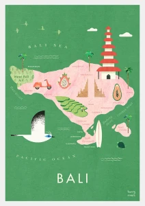 Bali Indonezja mapa graficzna - plakat