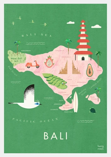 Bali Indonezja mapa graficzna - plakat