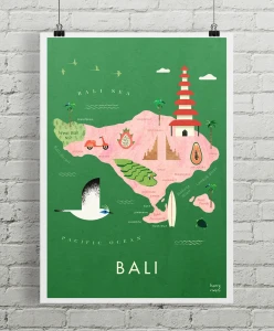 Bali Indonezja mapa graficzna - aranżacja plakatu