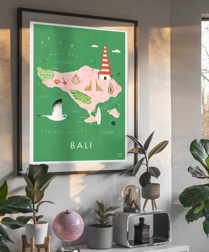 Bali Indonezja mapa graficzna - aranżacja plakatu