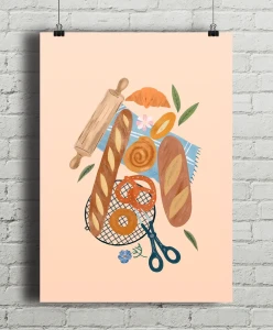 Chrupiące bagietki / Baguettes - aranżacja plakatu na ceglanej ścianie