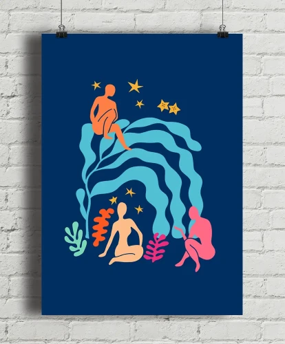 Nocny ogród / Night Garden - aranżacja plakatu na ceglanej ścianie