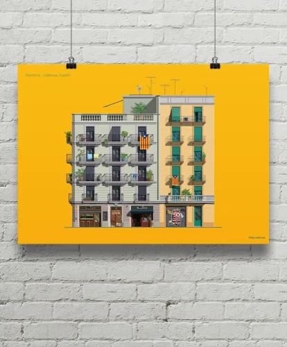 Barcelona Hiszpania - aranżacja plakatu na ceglanej ścianie