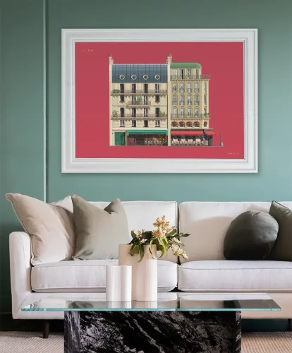 Paryż Francja - aranżacja plakatu nad sofą