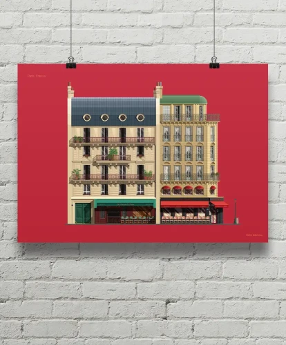 Paryż Francja - aranżacja plakatu na ścianie z cegieł