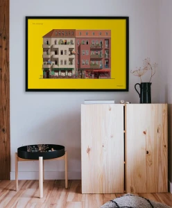 Berlin Niemcy - aranżacja plakatu nad drewnianą szafką