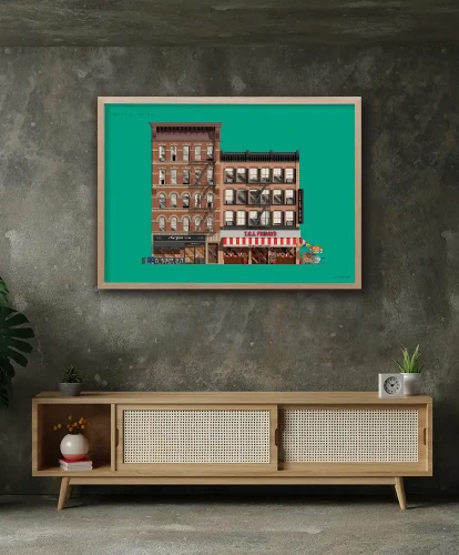 Plakat Nowy Jork USA - aranżacja plakatu w industrialnym wnętrzu