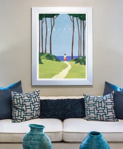 Bałtyk - droga na plażę - aranżacja plakatu nad kanapą