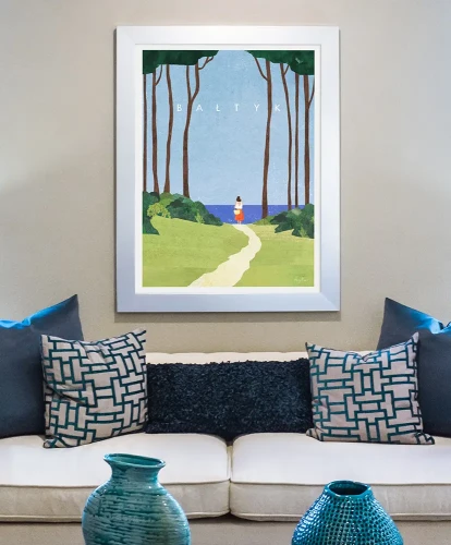 Bałtyk - droga na plażę - aranżacja plakatu nad kanapą