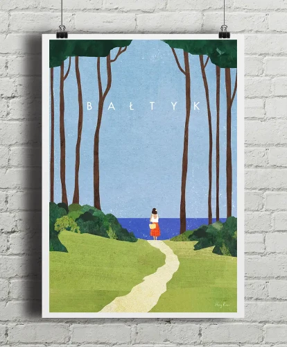 Bałtyk - droga na plażę - aranżacja plakatu na ceglanej ścianie