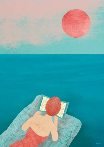 Nad morzem z książką - plakat