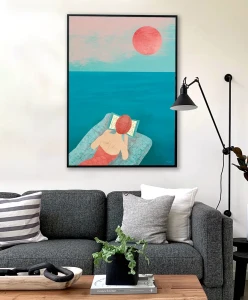 Nad morzem z książką - aranżacja plakatu w salonie